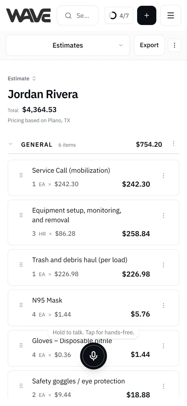 An estimate on a phone