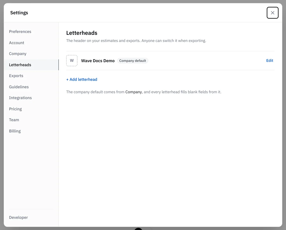 Settings, Letterheads