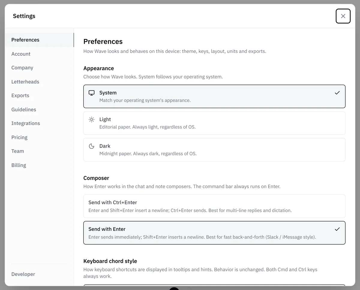 Settings, open on Preferences